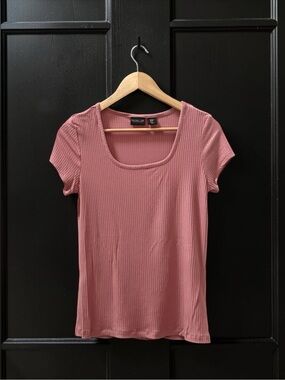 NWOT Rachel Zoe Scoop Square Neck Ribbed Tee - Dusty Rose! Medium! NEW!